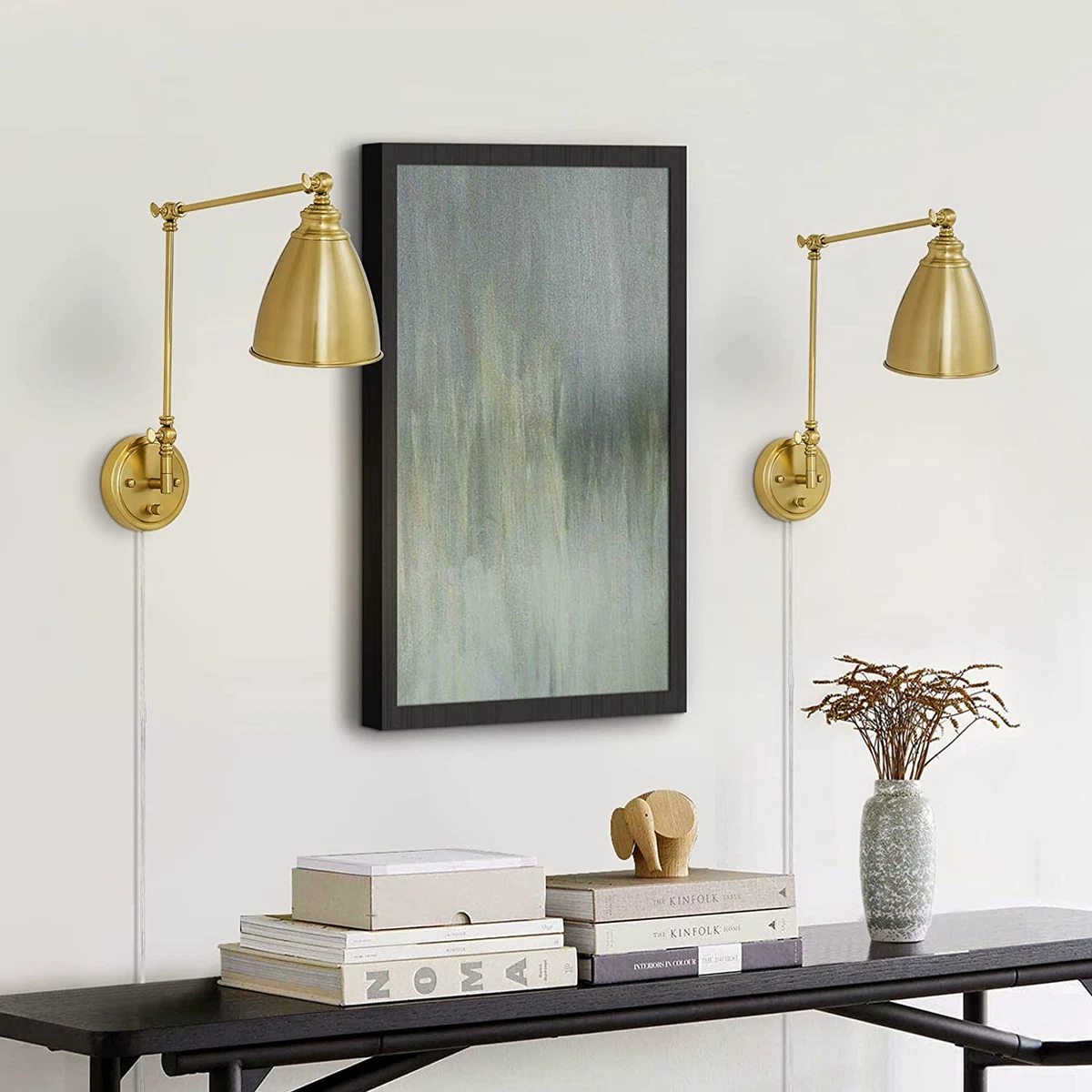 Wall Sconces Set of Two Gold Swing Arm Wall Lamp with Plug in Cord Wall