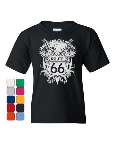 Route 66 American Tradition Youth T-Shirt Biker Motorcycle Tee Shirt - Picture 1 of 4