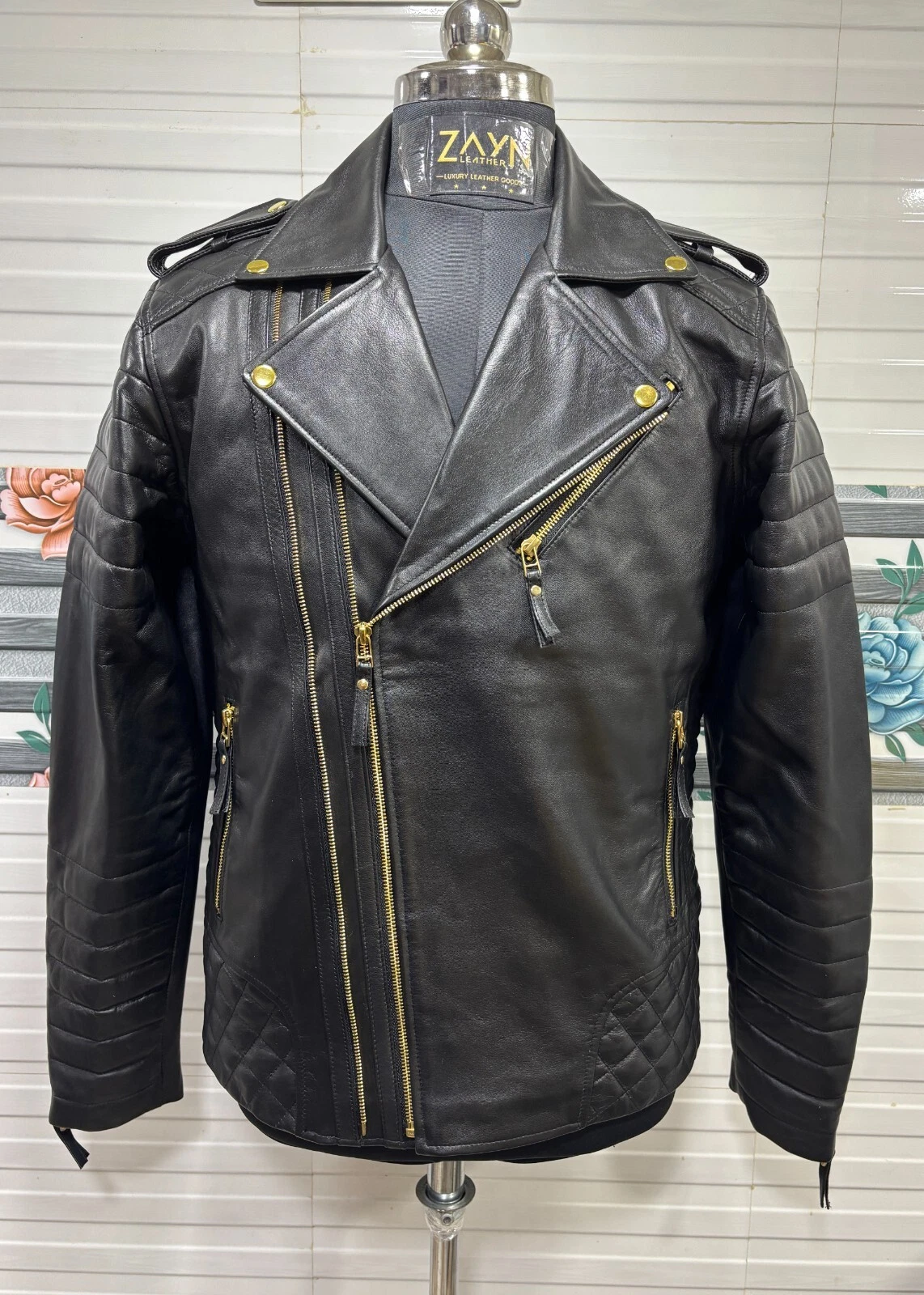 Men's Black Quilted Biker Jacket 100% Real Leather Soft Lambskin Motorcycle Coat