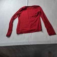 A New Day Women Small Red Ribbed Long Sleeve Crew Neck Top Size S 14.5"