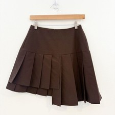 CPlus Series  Pleated Mini Skirt Asymmetrical Dark Brown NWT