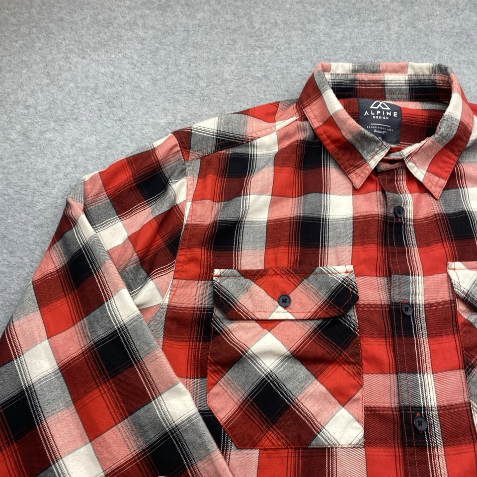 Alpine Design Shirt Mens Extra Large Long Sleeve Button Up Red Plaid Flannel - Image 4 of 4