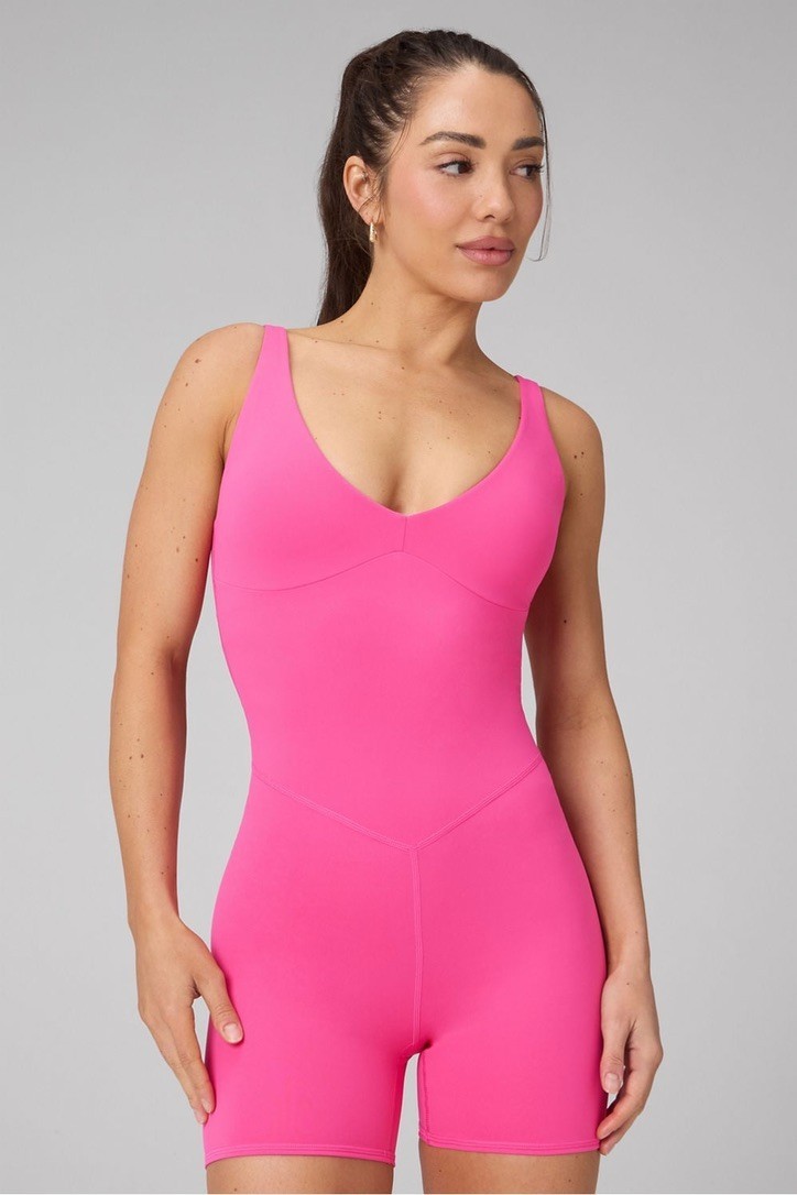 Fabletics Hot Pink Unitard Romper Women's Small Built-In Bra Active One Piece