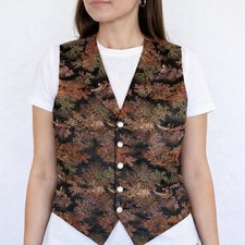 Vintage H.G. Ammer Tapestry Vest Scenic Pagoda Landscape Metallic Jacquard