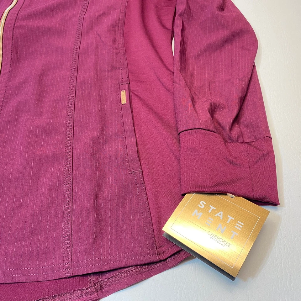 Cherokee Uniforms Statement Large Zip Front Jacket Maroon Four-Way Stretch 7632 - Image 3 of 4