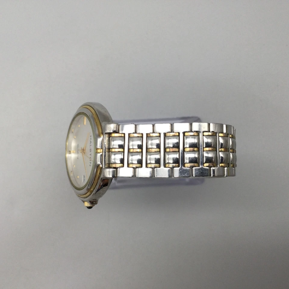 Винтажные женские часы Halston 34 мм золото серебро двухцветный дата новый аккумулятор 6,75 дюйма - Изображение 4 из 4