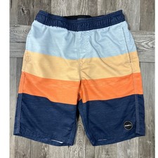 O'Neill Boys Striped Swim Trunks Blue Orange Board Shorts Small SP0206042