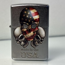 Zippo Lighter Skull USA Flag Design E 22 – Made in USA – 2022