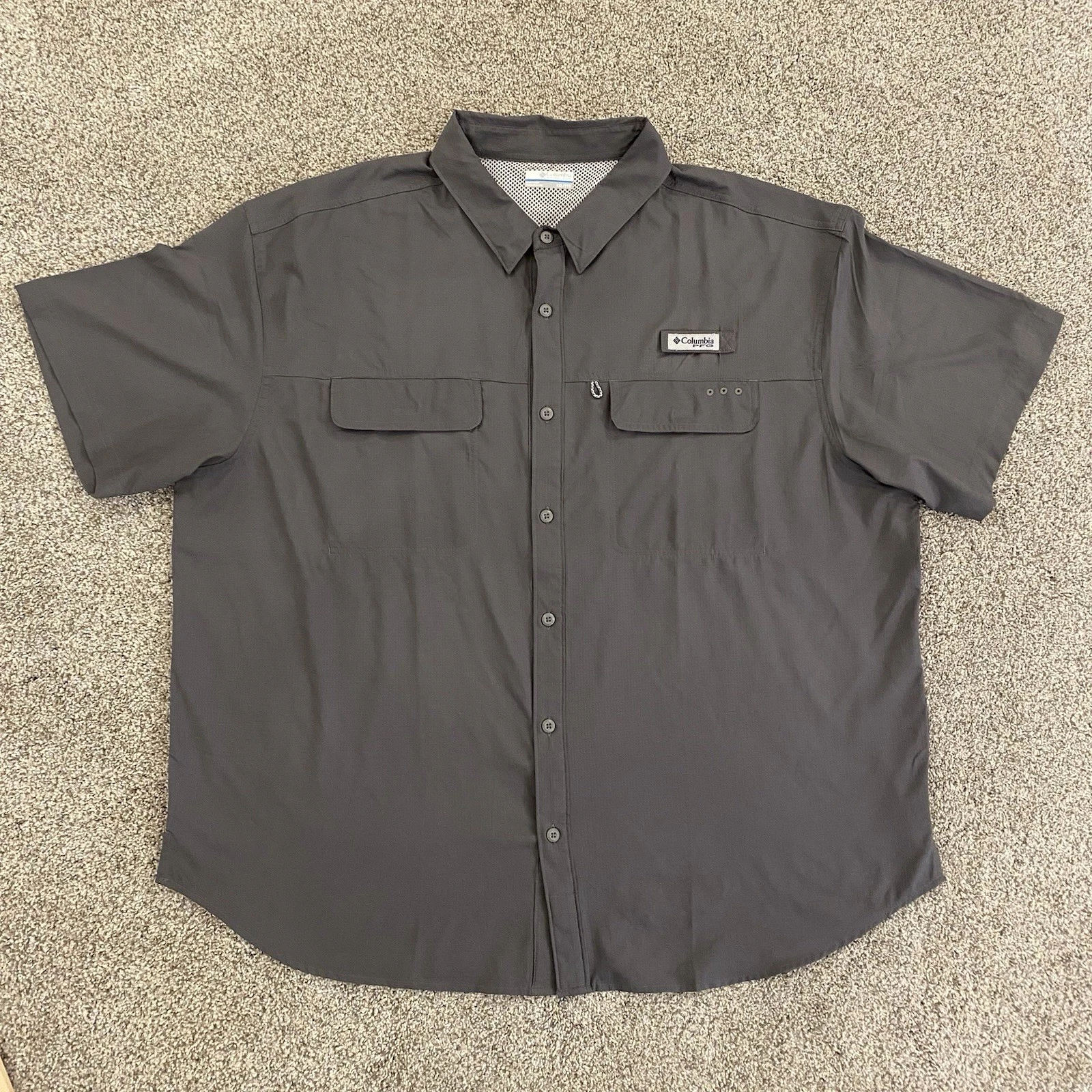 Columbia PFG Fishing Shirt Mens XXL Gray Short Sleeve Vented Performance