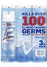 Lysol Disinfectant Spray Crisp Linen Scent 19oz Multi-Surface 3 Pack Kills 99.9 