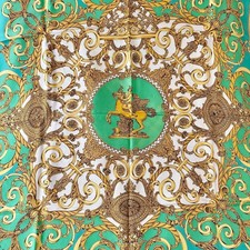 Hermes Carre 90 Silk Scarf LES TUILERIES Cherry Park Green Gold Used