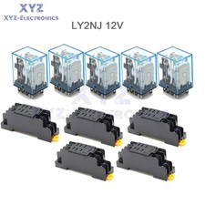 5pcs Relay LY2NJ DC12V Small Coil Power Relay 10A 8PIN Coil DPDT W/ Socket Base