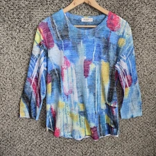 Jess & Jane Top Womens Small Blue Printed Scoop Neck 3/4 Sleeve Tee Casual