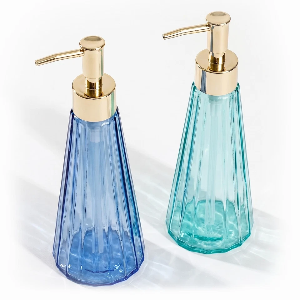 Distributeurs savon/lotion en verre, pompe dorée, salle de bain, lot de 2 - Photo 1/4