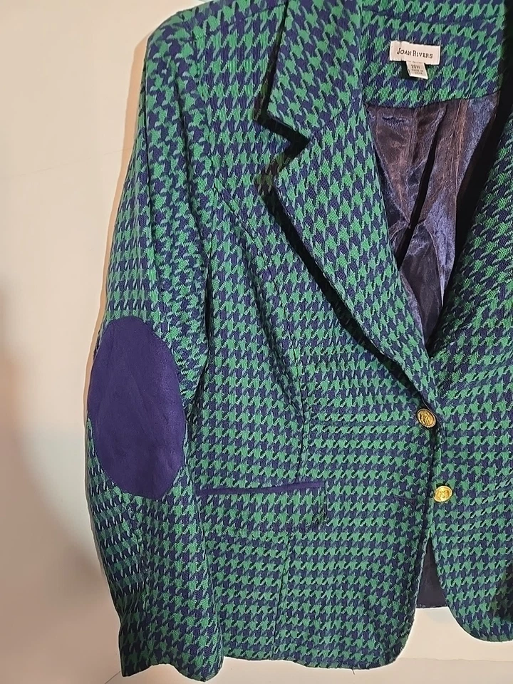 Blazer tejido Joan Rivers Wms talla 20W púrpura/verde parches traseros reunidos Foto 2 de 4