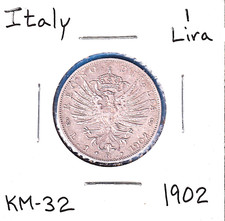 1902R Italy 1 Lira (KM-32) .1342 ASW Silver!!! [Victor Emmanuel III] Rome Mint
