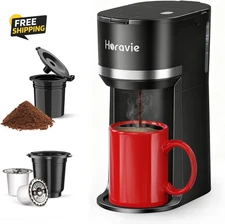 Mini Single Serve Coffee Maker for K Cup and Ground Coffee, Fast Brew One Cup