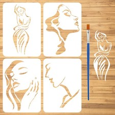 FINGERINSPIRE 4 Pcs Minimalist 8.3x11.7 inches stencil , 16.9x0.5cm brush 