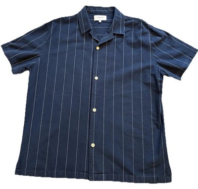 Lindbergh White Shirt Men's XL Blue Stripe Cotton Short Sleeve Golf
