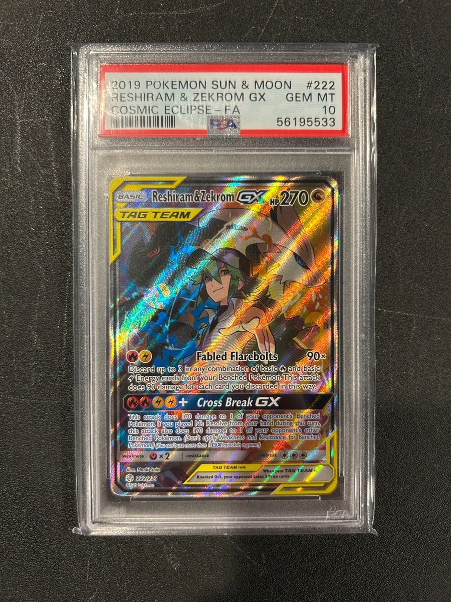 PSA 10 Reshiram & Zekrom GX Alt Full Art 222/236 Cosmic Eclipse