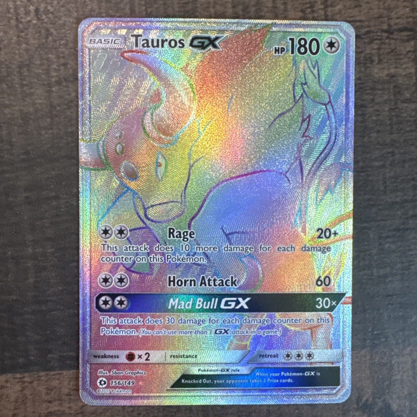 2017 Pokemon Sun & Moon Base Set Tauros GX  (Secret) #156 : Near Mint