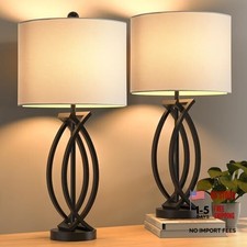 26" Industrial Table Lamps Set of 2, 3-Way Dimmable Farmhouse Nightstand Black