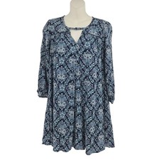 American Eagle Outfitters Dress XS Blue Paisley Boho Keyhole Long Sleeve Mini