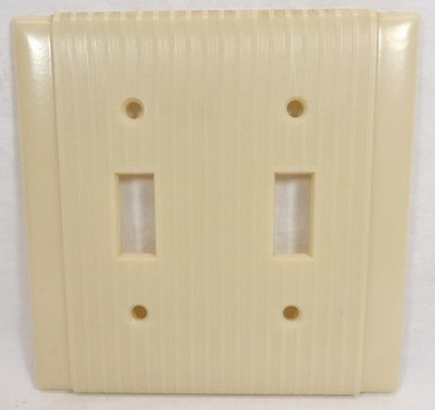 Vintage P & S Uniline Ribbed Ivory/Cream MCM Double Switch Plate Cover