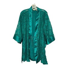 Vintage Victorias Secret Robe gold label Womens One Size green Lace Satin Kimono
