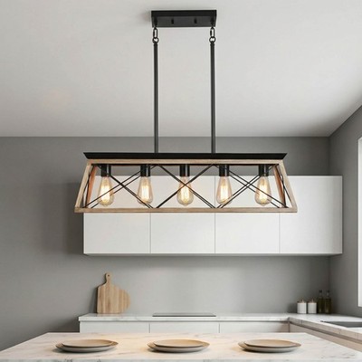 32'' Oak Pendant Light Farmhouse Chandelier Kitchen Island Hanging Lamp Fixture