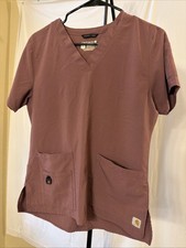 Carhartt Force Modern Fit V-Neck Scrub Top Burgundy Small Short Sleeve Medical