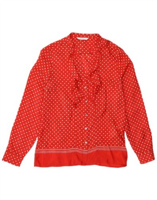 Marella Damen Rüschen vorne Shirt Bluse UK 10 Small rot gepunktet Seide CP04