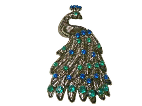 PEACOCK ~ ART NOUVEAU GORGEOUS PEACOCK CRYSTAL RHINESTONE PIN