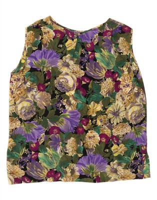 VINTAGE Damen ärmellose Bluse Top UK 18 XL bunt geblümt CD08