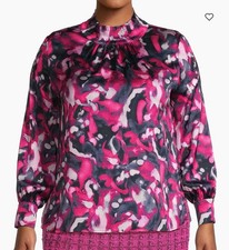 NINE WEST DRESS BLOUSE HIGH NECK LONG SLEEVES PLUZ SIZE XXL Pink Floral