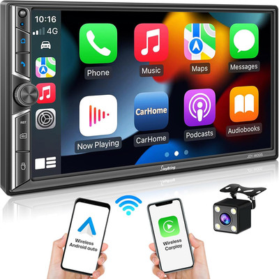 [Upgrade Wireless] 7'' Double Din Car Radio with Wireless Apple Carplay and Andro