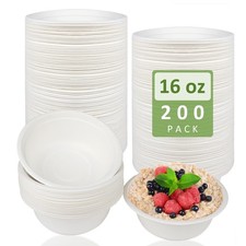 200 Pack 16 Oz Heavy Duty Bowls - Bagasse Hot Soup Disposable Compostable Bow...