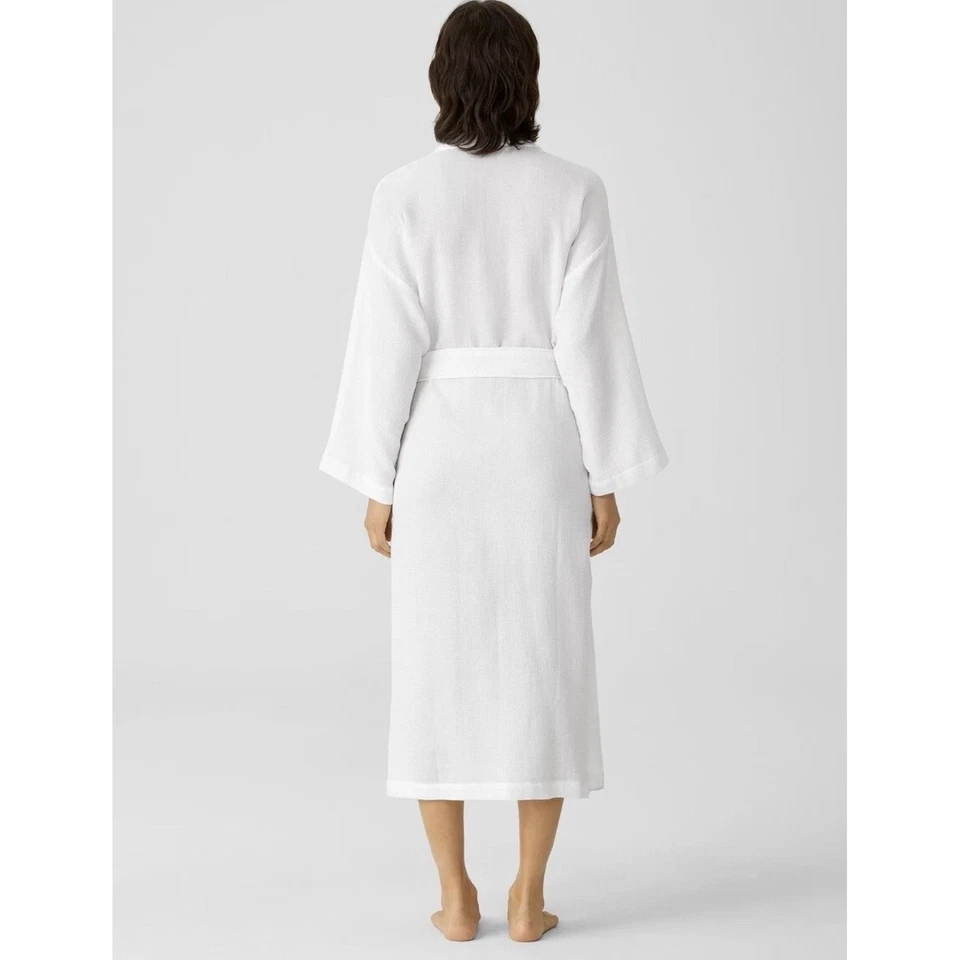 Eileen Fisher Organic Cotton Waffle Spa Robe White Full Length Women's Size L/XL - Image 2 of 4