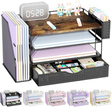 Houten bureau-organizers en accessoires met dossierhouder, bureau met 4 niveaus
