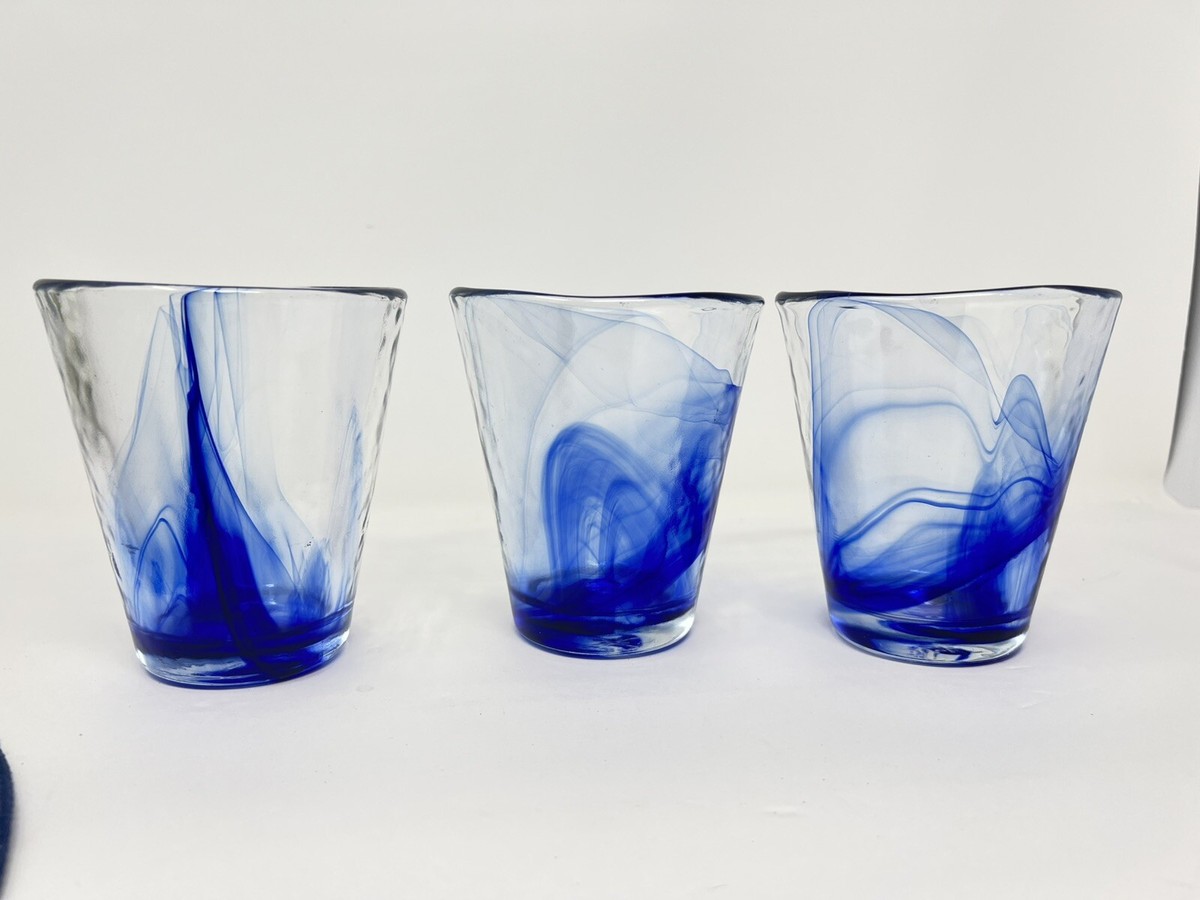 Bormioli Rocco Cobalt Blue Swirl 4” 8 Ounce Drinking Glasses Set