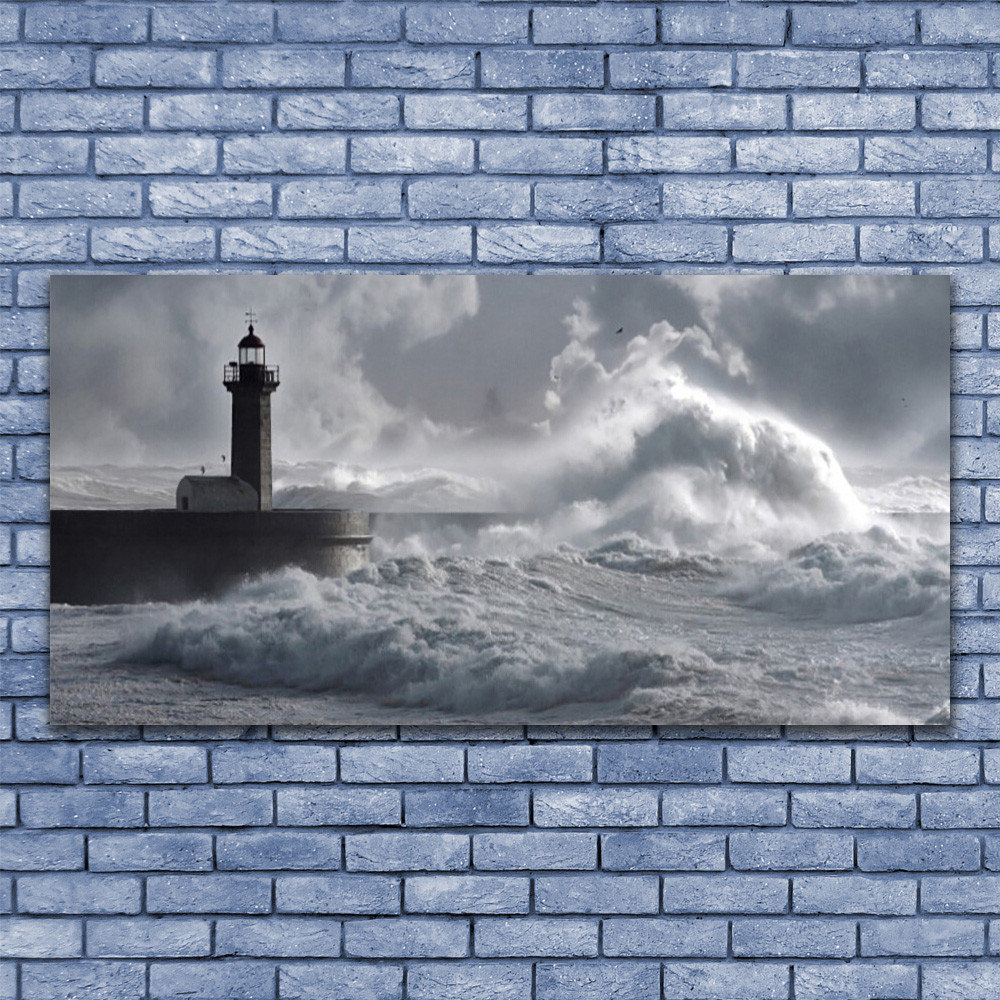 Tableau plexiglas nature phare lac mer décoration murale moderne grand format 140x70