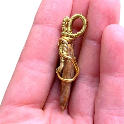 Fancy Jasper Arrowhead Gemstone Wire Wrap Pendant Unique Gold Gift For Friend - Picture 3 of 12
