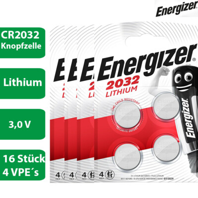 4 x 4er Blister Energizer CR 2032 3V Batterie Lithium Knopfzelle DL2032 16 Stück