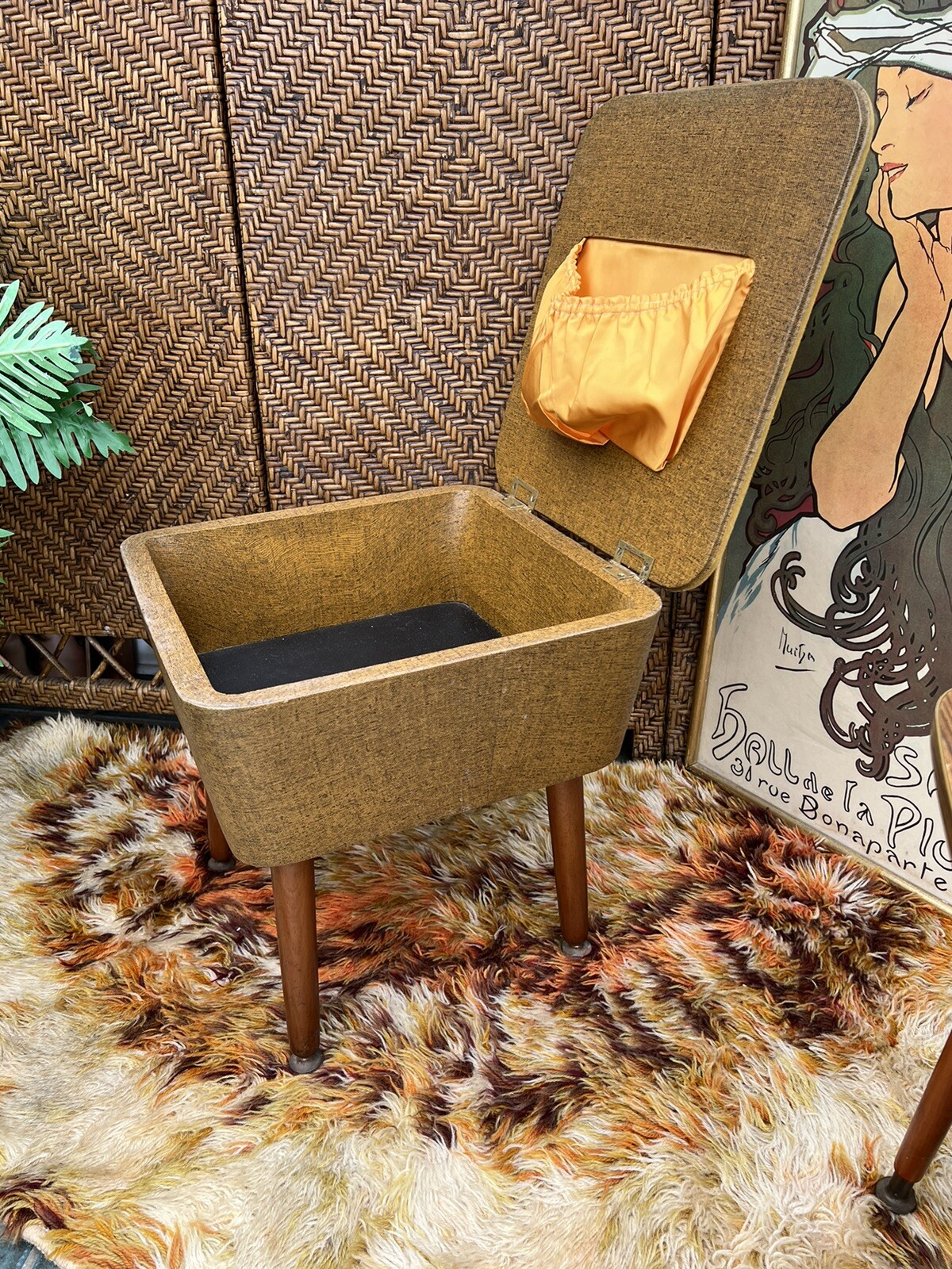 Vintage Retro Sewing Box Storage Ottoman Stool Dansette Legs Mid