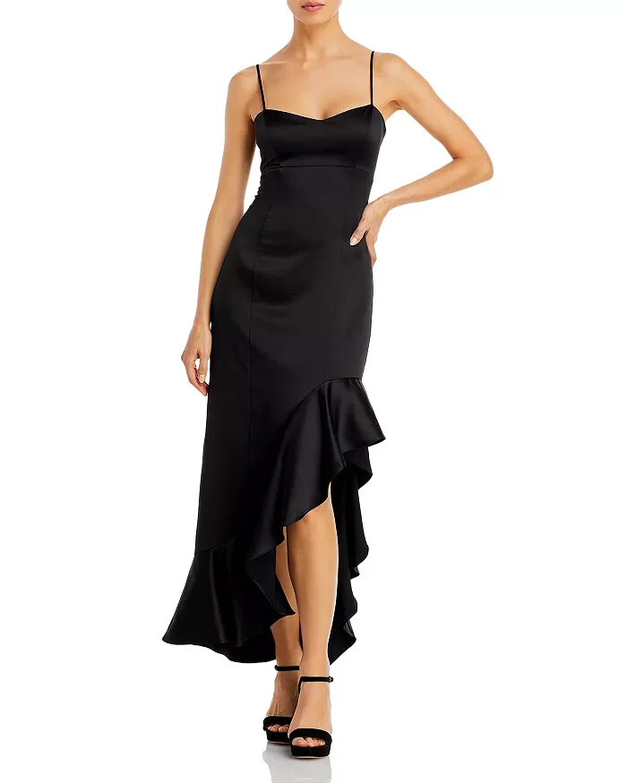 aqua ruffled asymmetrical hem dress L22909 Womens Black Spaghetti Strap Ruffle Size S Color:Calypso Coral Lightweight woven chiffon shapes blushing pink 90s Tommy Hilfiger Red