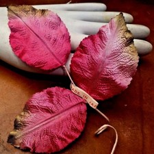 vintage millinery 1940s silk satin leaves ruby pink moss 1 tri leaf spray Japan