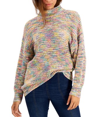 Sugar Moon multicolor space dye rainbow waffle knit chunky turtle neck size M
