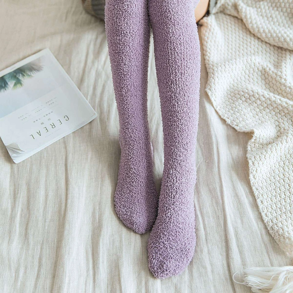 Женщин тепловой уютный пушистый флис длинные носки над колена теплый чулок тапочки носки - Изображение 3 из 4