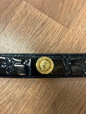 VINTAGE Medusa Belt Blue Faux Leather Buckle Medallion Gold Roman Stud