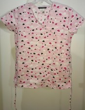 Cassandra O Scrub Top Womens Pink with Hearts Size XS